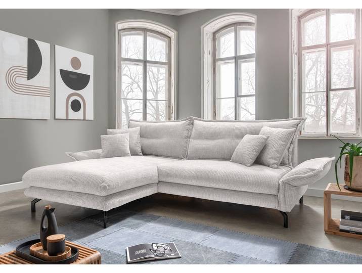 Ecksofa HOME AFFAIRE Lava verst. Armlehnen, Breite 255cm, aktuelles Design: Kissen Optik , grau (weiß), B:255cm H:94cm T:180cm, Sofas, Ecksofa, Armlehnen verstellbar