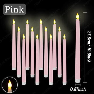Uplifted Finds 12 To 108 Pcs Wedding Taper Candles LED Flameless Electric Flickering Dinner Light Set For Halloween Decor pink 96pcs
