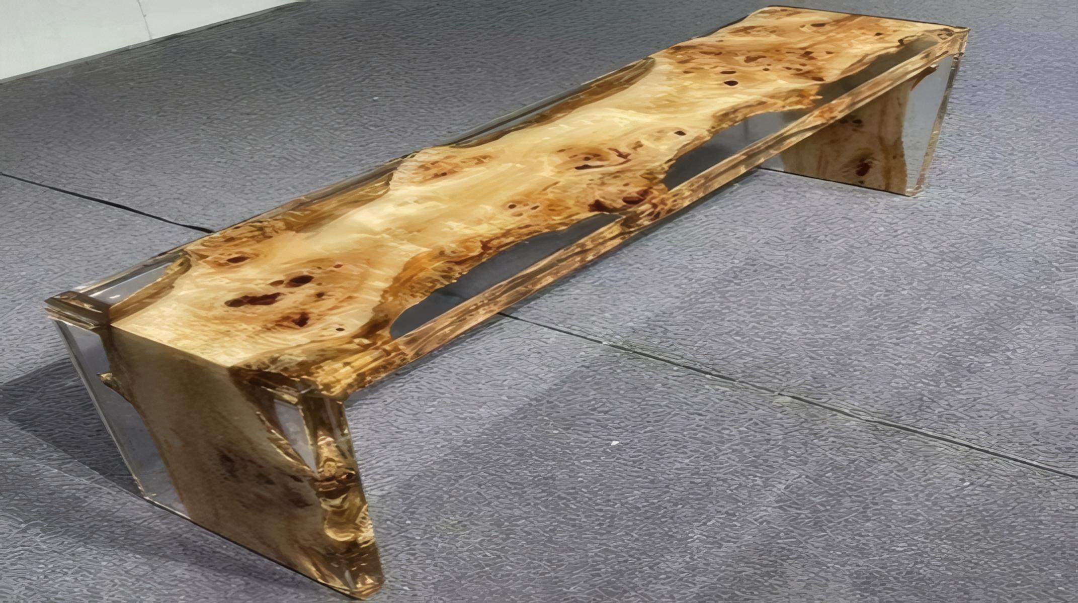 Bank aus Eschenholz mit Epoxidharz, braun, moderne Bank