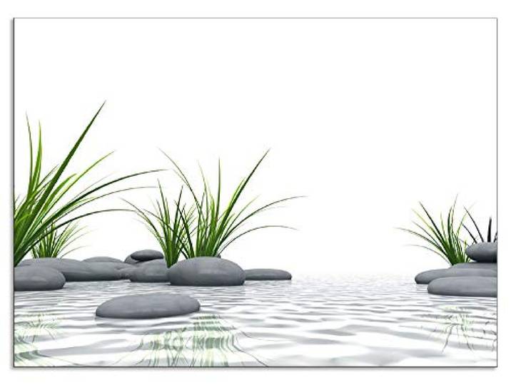 ARTland Spritzschutz Küchenrückwand aus Alu für Küche Herd Spüle 65x90 cm (BxH) mit Motiv Natur Zen Wellness Spa Yoga Asien Gräser Stein Weiß T6CD