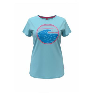 T-Shirt SALZHAUT "Shirt STEENTJE - KÜSTENLIEBE WELLE", Damen, Gr. L, blau (aqua, neon pink), Obermaterial: 50% Baumwolle CO. 50% Polyester PES., Shirts T-Shirt