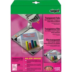 Sigel Farb-Laser/-Kopier-Folie A4 125my transparent stapelverarbeitbar VE=20 Blatt