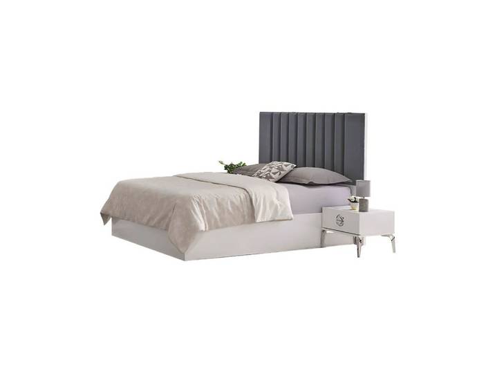 Xlmoebel Polsterbett Grau lackiertes Holz-Doppelbett mit gepolstertem Bettrahmen (Bett), Hergestellt in Europa