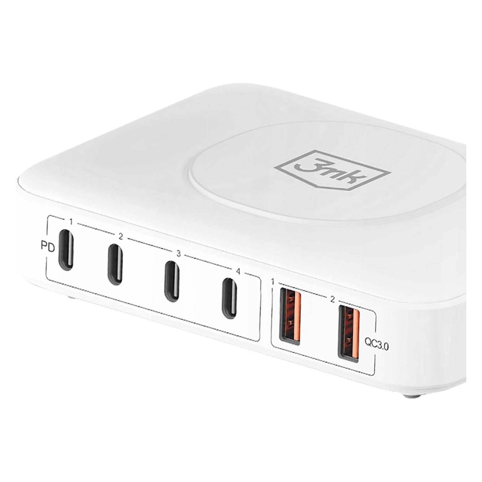 3MK Hyper Charger PowerMax 100W 4xUSB-C + 2xUSB-A stacja ładująca z ład. indukcyjną QC+PD (100 W, 7 Ports) (Hyper Charger PowerMax 100W)