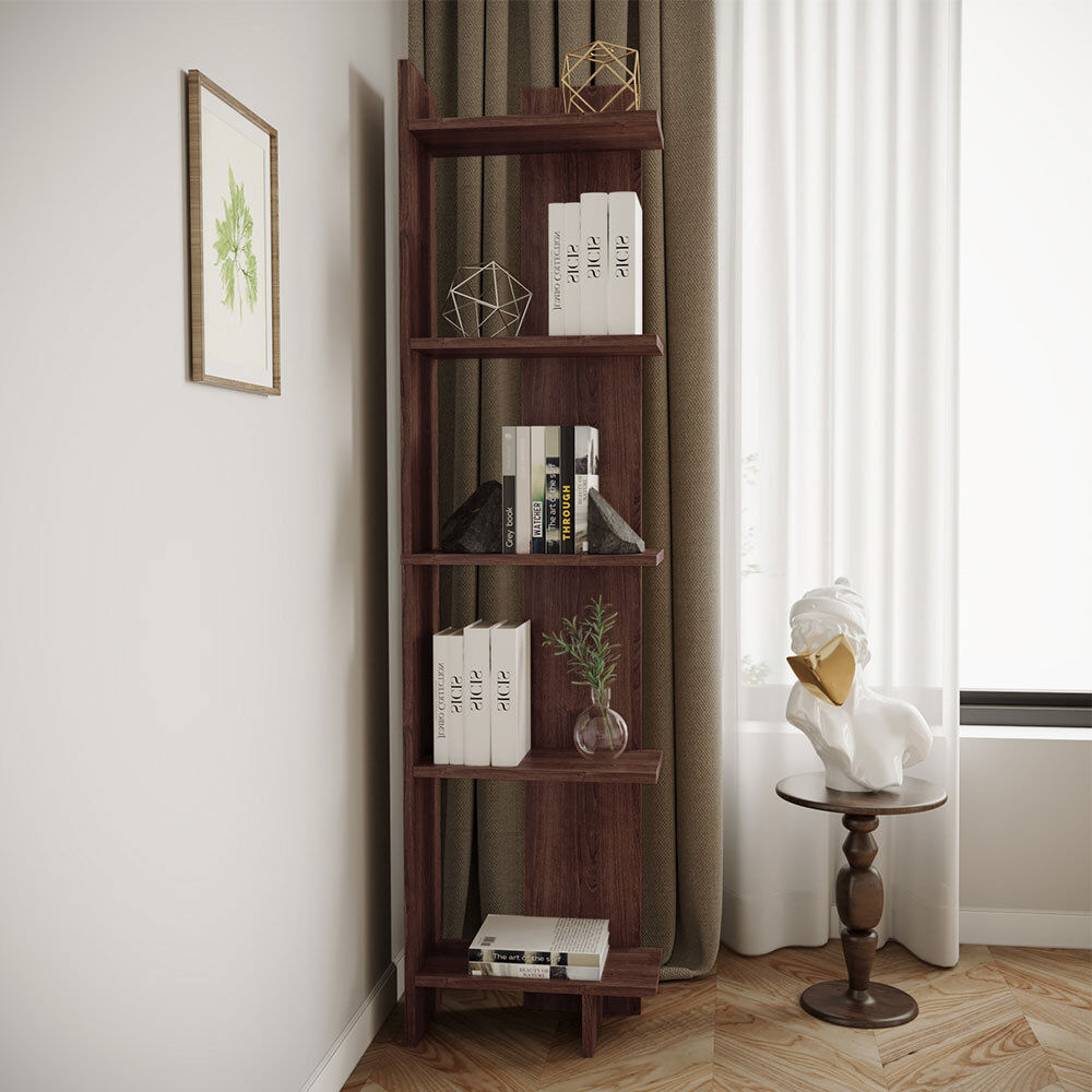 Wade Logan Regin 170cm H Tiered Corner Bookcase Walnut 170cm H X 45cm W X 22cm D