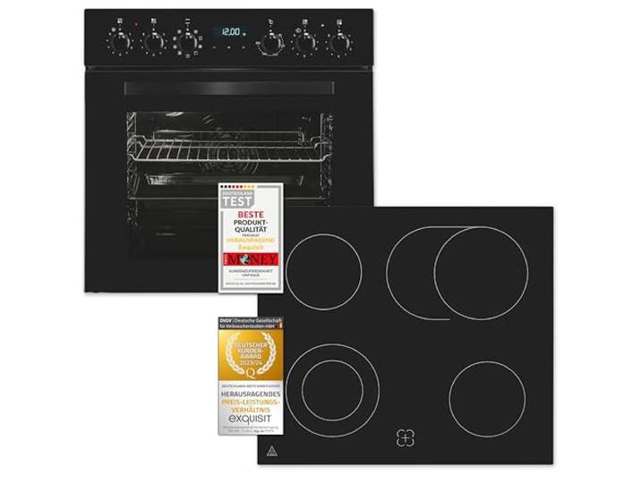 Exquisit Herd-Set EHE285-HBZ-020-Set schwarz Energieeffizienzklasse A 75 l Garraum Glaskeramik Kochfeld Herd-Set 60 cm