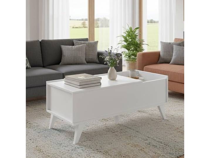 Dmora - Wohnzimmertisch Cuna, Niedriger Wohnzimmertisch, Kaffeeregal, Couchtisch für Sofa, 99x60 h41 cm, Weiß