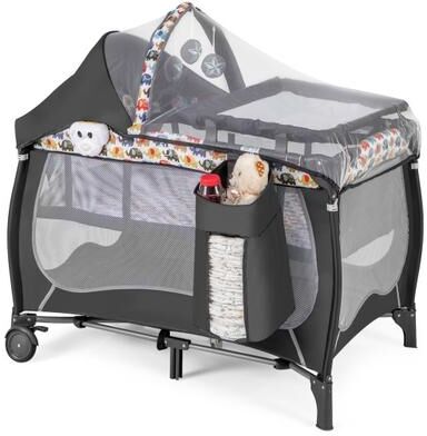 Costway 4 in 1 Portable Baby Nursery Center with Net and Music Box-Multicolor