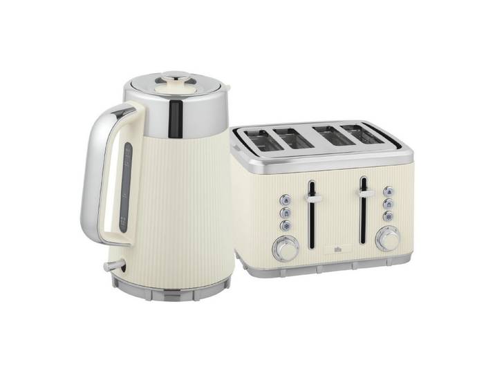 FELIXLEO Frühstücks-Set Wasserkocher Toaster Set 1,7L 2200W 4 Scheiben 7 Stufen Cremeweiß (1-tlg)