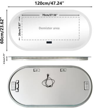 Inspired Living Luvodi 20x32 LED Lighted Bathroom Mirror With Bluetooth, Anti Fog & Time Display 120x60cm(48x24inch)
