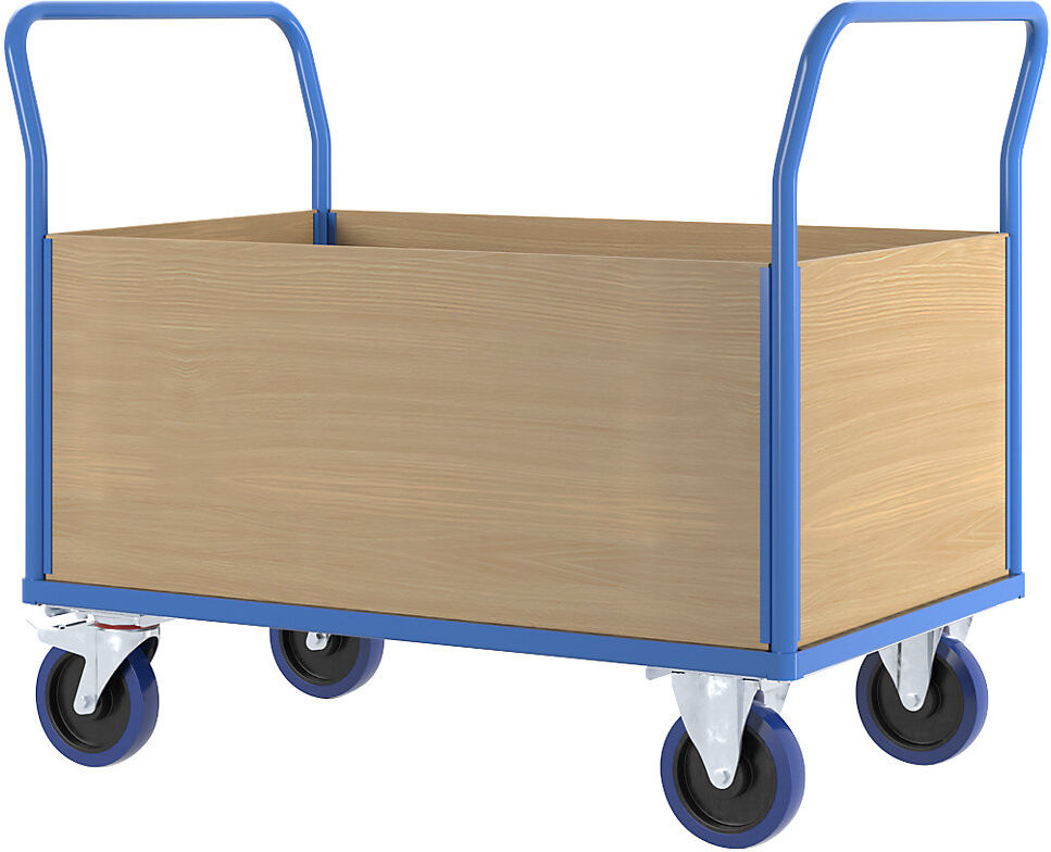 Plattformwagen mit Holzwänden, mit 4 hohen Wänden, LxB 1350 x 800 mm, Vollelastik eurokraft pro