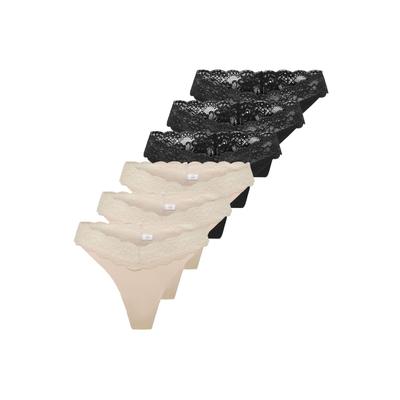 String ONLY "String ONLCHLOE LACE THONG 6P 6er Pack", Damen, Gr. XS, bunt (schwarz, beige), Obermaterial: 75% Polyamid PA. 25% Elasthan EL., Unterhosen String