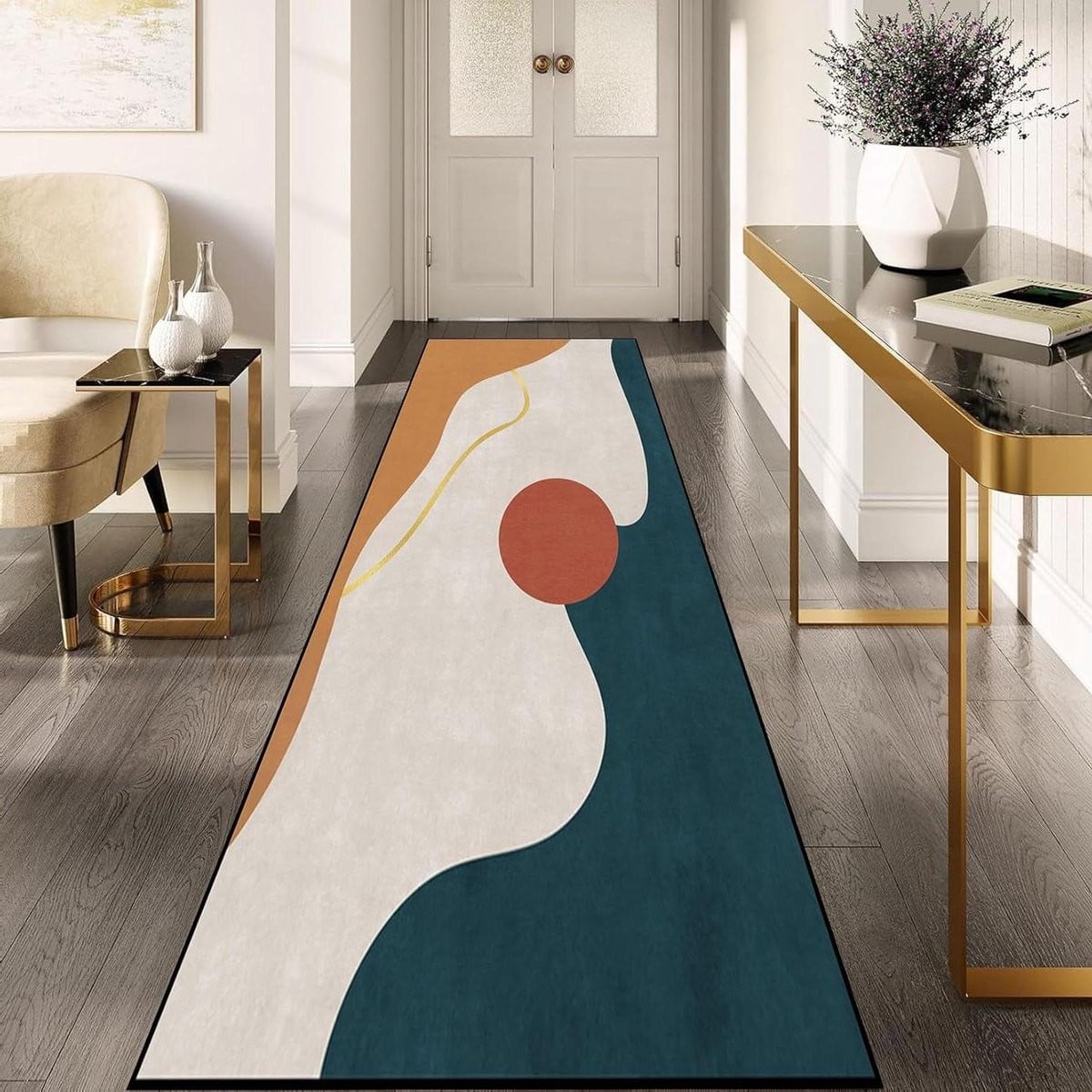 Abstract Gangkleed met Antislip Rubberen Achterkant, Polypropyleen, 120 x 300 cm