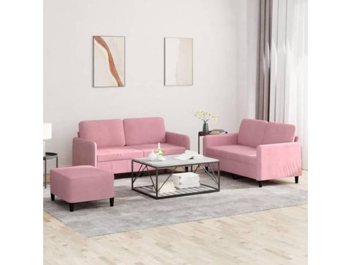 HEFZGDB 3-TLG. Sofagarnitur Rosa Samt mit robustem Metallgestell und bequemer Polsterung für Wohnzimmer Sofa Garnitur Sitzgruppe