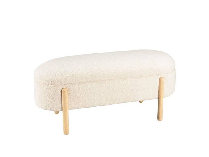 MACABANE LEOPOLD - Banquette tissu bouclette écru avec rangement et pieds bois LEOPOLD