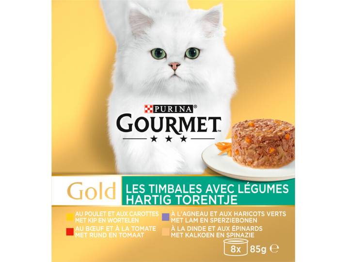 Gourmet kattenvoer stoofselectie rund met tomaat, kip met wortel, kalkoen met spinazie &amp; lam met sperziebonen 8 x 85 g