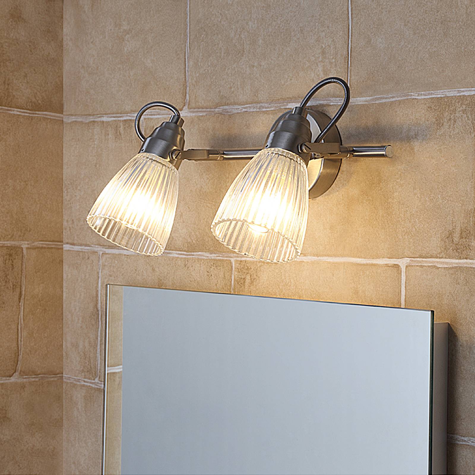 Wall Light Kara Lindby, dimmable, Alu / grey / zinc, Bathroom, Glass, Modern, Ceiling Light