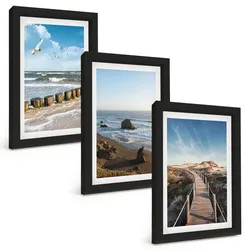BILDER SET 3er Set - 20x30 cm Schwarzer Rahmen - Strandwellen, Himmelsbrücke, Spaziergang