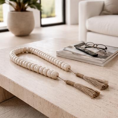 Sagebrook Home Resin Jute Decorative Beads Tassel Accents Featuring Woven Detailing