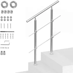 VEVOR Handläufe für Außentreppen, 80 cm Länge, 2 Querstangen, Treppenhandlauf-Set, Übergangsgeländer aus Edelstahl mit Montagesatz, doppelsäulige Treppenhandläufe für Senioren, Veranda und Terrasse