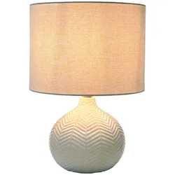 Relaxdays Tischlampe, Fischgräten-Muster, Keramikfuß, Stoffschirm, E27, HxD: 42 x 30 cm, Nachttischlampe mit Kabel, weiß