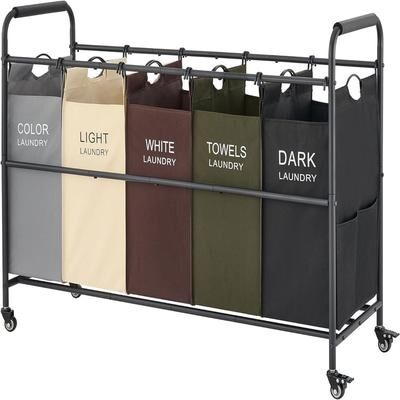 No "5 Bag Laundry Sorter Cart - 46.46""L x 32.68""W x 15.75""H"