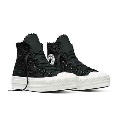 Sneaker CONVERSE "CHUCK TAYLOR ALL STAR LIFT PLATFORM CROCHET", Damen, Gr. 37,5, schwarz, schwarz, vintage weiß, Synthetik, Schuhe Sneaker, für vielseitige Freizeitaktivitäten, mit Gummilaufsohle
