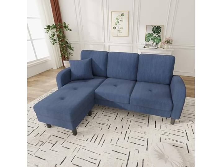 Merax L-förmiges Ecksofa 166x118x77 cm, 3-Sitzer Sofa mit Chaiselongue, Modulares Wohnzimmer-Sofa aus atmungsaktivem Cordstoff, Komfortables Apartment- und Bürosofa, Blau