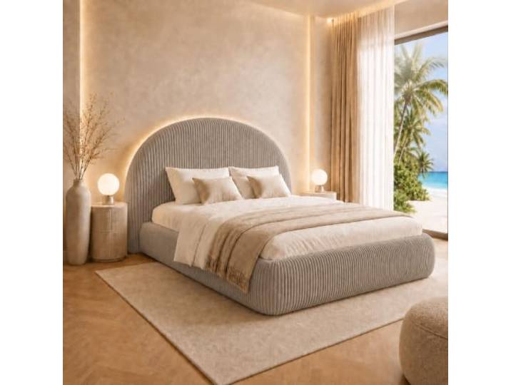 Best For Home TEDI Bett 160x200 mit Bonell-Federkernmatratze, ohne Topper Modernes Polsterbett mit weichem Cordbezug, gerundetem Kopfteil, integriertem Bettkasten und Bonell-Federkernmatratze.