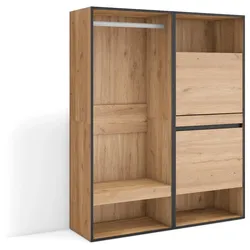 SKRAUT HOME Offener Schrank, Kleiderbügel mit Einlegeböden, 120x35x145 cm, Schlafzimmer, Kleidung, Schuhe, Moderner Stil, Eiche _ 436_2