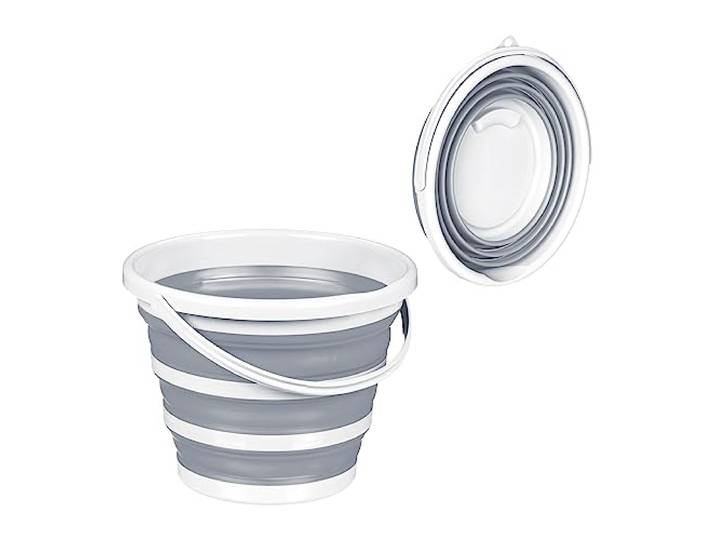 Relaxdays Seau Pliable\, 10 litres\, Bec verseur\, Anse\, récipient rétractable pour la Maison & Le Camping\, Gris - Blanc