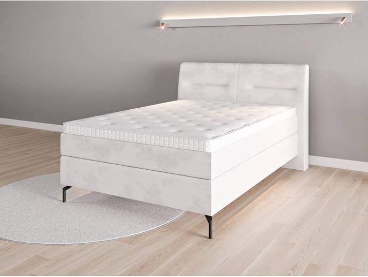 Boxspringbett 140x200 Nr. 1 - Weiß (Cremeweiß) - Vintage Velours
