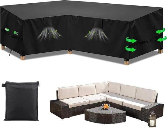 Famanu Tuinmeubelhoes L-vorm, waterdichte en winddichte beschermhoes voor lounge meubels, zwart, polyester