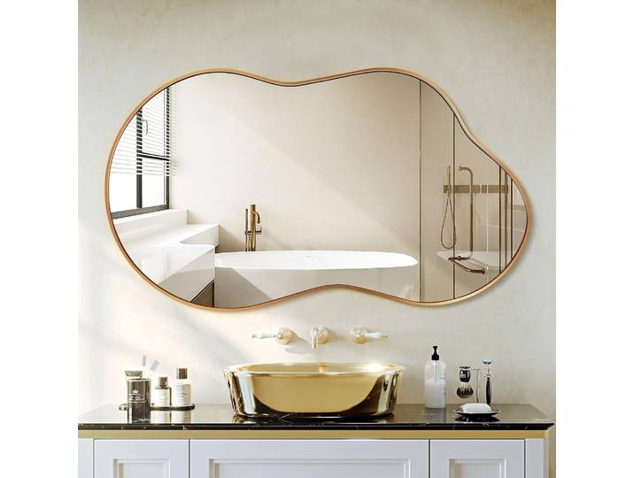 Miroir mural, miroir de salle de bain décoratif avec cadre métallique irrégulier, miroir cosmétique pour chambre à coucher, salle de bain, entrée, élégant