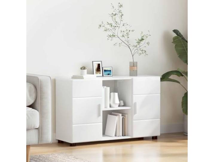HKQWPBF Sideboard Florin 88.5 x 30.5 x 55.5 cm Hochglanz Weiß Holzwerkstoff Moderner Schrank, Innenraum, pflegeleicht, abwischbar, vielseitig, langlebig, stabil, elegante Optik