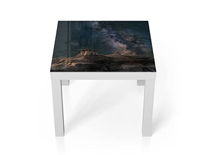 DEQORI Glastisch weiß klein 55x55 cm Motiv Monumentale Nachthimmel ausgefallener Beistelltisch aus Glas Hochglanz Couchtisch fürs Wohnzimmer moderner Couch Tisch mit Design