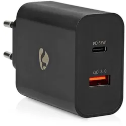 Nedis WCPD65W130BK Dual USB/USB-C Stecker-Ladegerät, 65 W