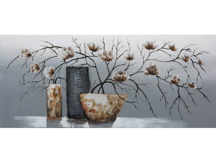 Ölgemälde BÖNNINGHOFF handarbeit BLUMENVASEN XXL 60x140 cm – Wandbild Kunst Deko , weiss (farbe rahmen: kein rahmen, farbe bild(er): grau, silber), B:140cm H:60cm T:2,1cm, Acrylfarbe, Canvas, Holz, Bilder, Ölgemälde, handgefertigt, jedes Bild ein Unikat