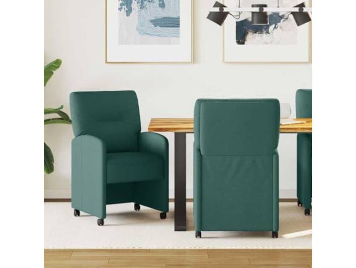 Esszimmerstühle mit Rollen 2er Set Stoff Dunkelgrün Polyester Sperrholz Mit Rädern, ergonomische Rückenlehne, Armlehnen, modernes Design, für Essbereich