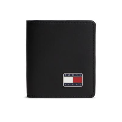 Geldbörse TOMMY JEANS "TJM HERITAGE LEATHER CC & COIN", Herren, schwarz, Leder, Basic, Kleinlederwaren, Herren Geldbeutel, Portemonnaie mit Druckknopf