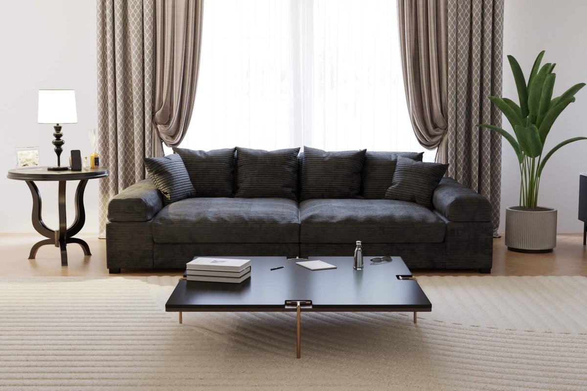 Seatsandbeds Fatguy Big Sofa Hoekbank met diepe zit in zwarte corduroy ribstof