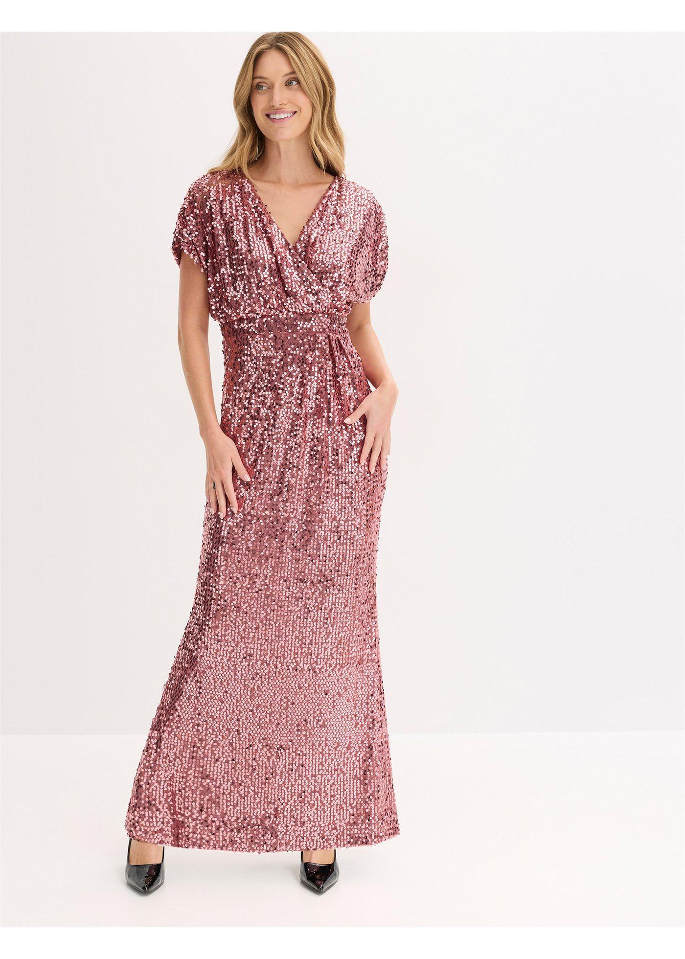 bonprix Paillettenkleid, lila, Gr.38, Modern und feminin: Abendkleid mit oversized Oberteil und All Over-Paillettenstickerei