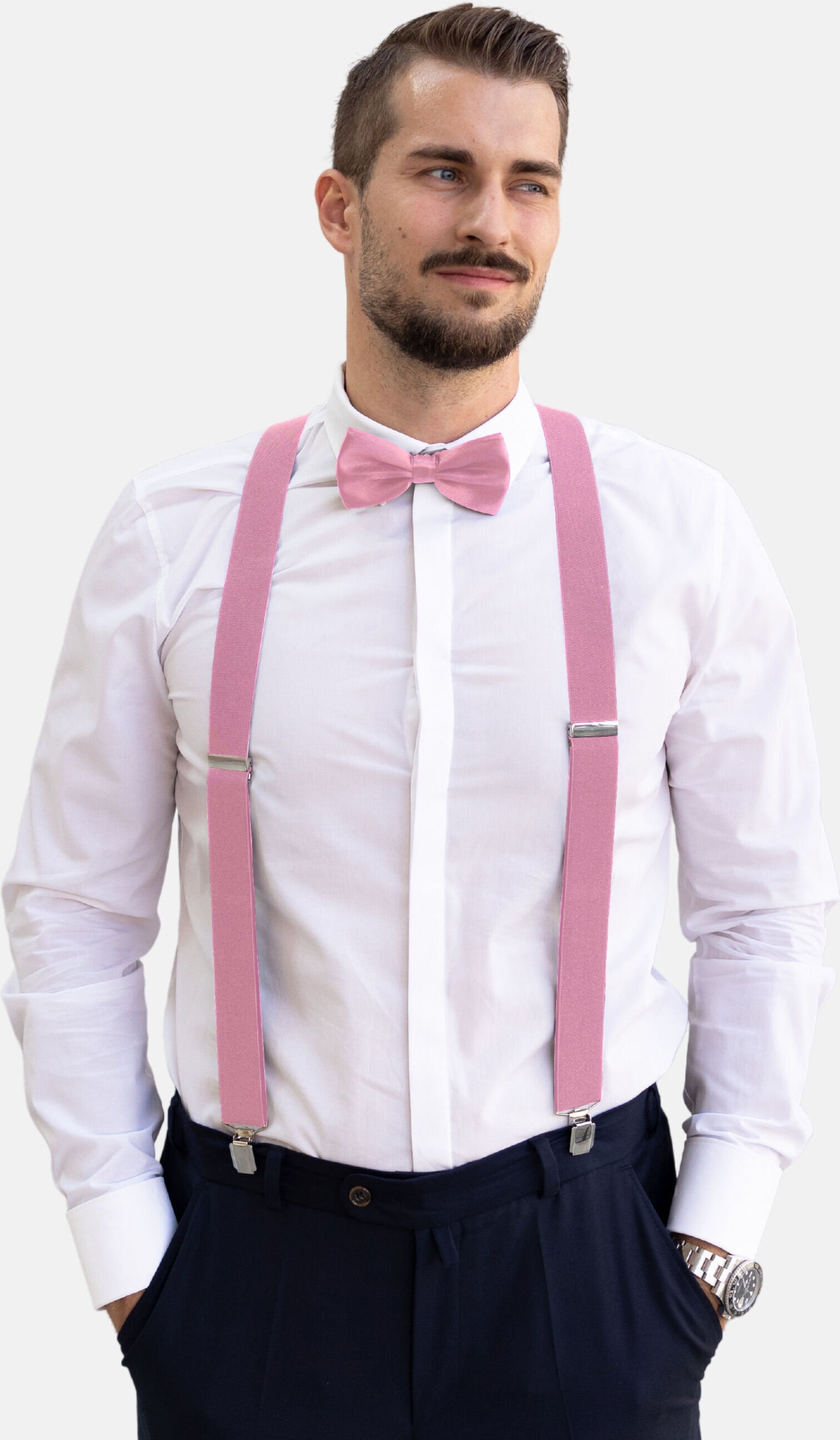 Hosenträger MASSI MORINO "Massi Morino Hosenträger-Set", Herren, Gr. 1, rosa, Obermaterial: 100% Polyester PES., Hosenträger Hosenträger, mit Fliege