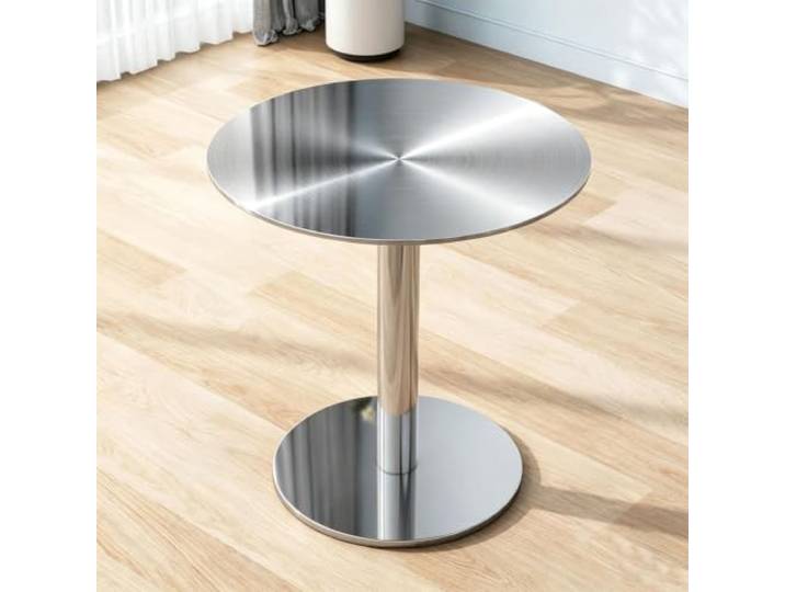 Stehtisch aus Edelstahl，runder Cocktail-Bartisch Couchtische Küchen-Frühstücks-Esstisch，Freizeit-Beistelltisch für Schlafzimmer，Balkon，Wohnzimmer(80x80x95cm)