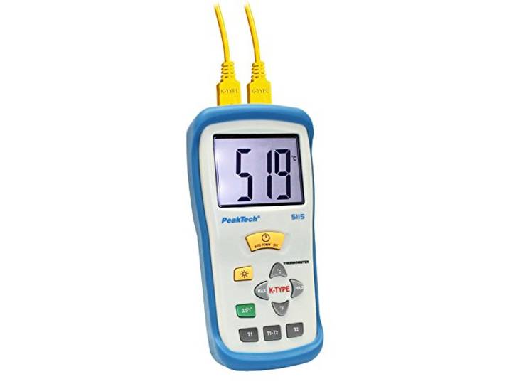 PeakTech 2-kanaals professionele digitale thermometer met groot display voor type K sensoren/thermo-elementen -50