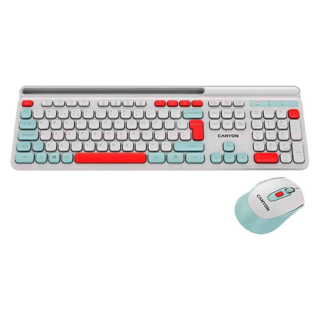 Canyon Computertastatur HSET-W5 DE Tastatur+Maus AAA+AA Kabellos Weiss (US, Kabellos) (CNS-HSETW5WT)