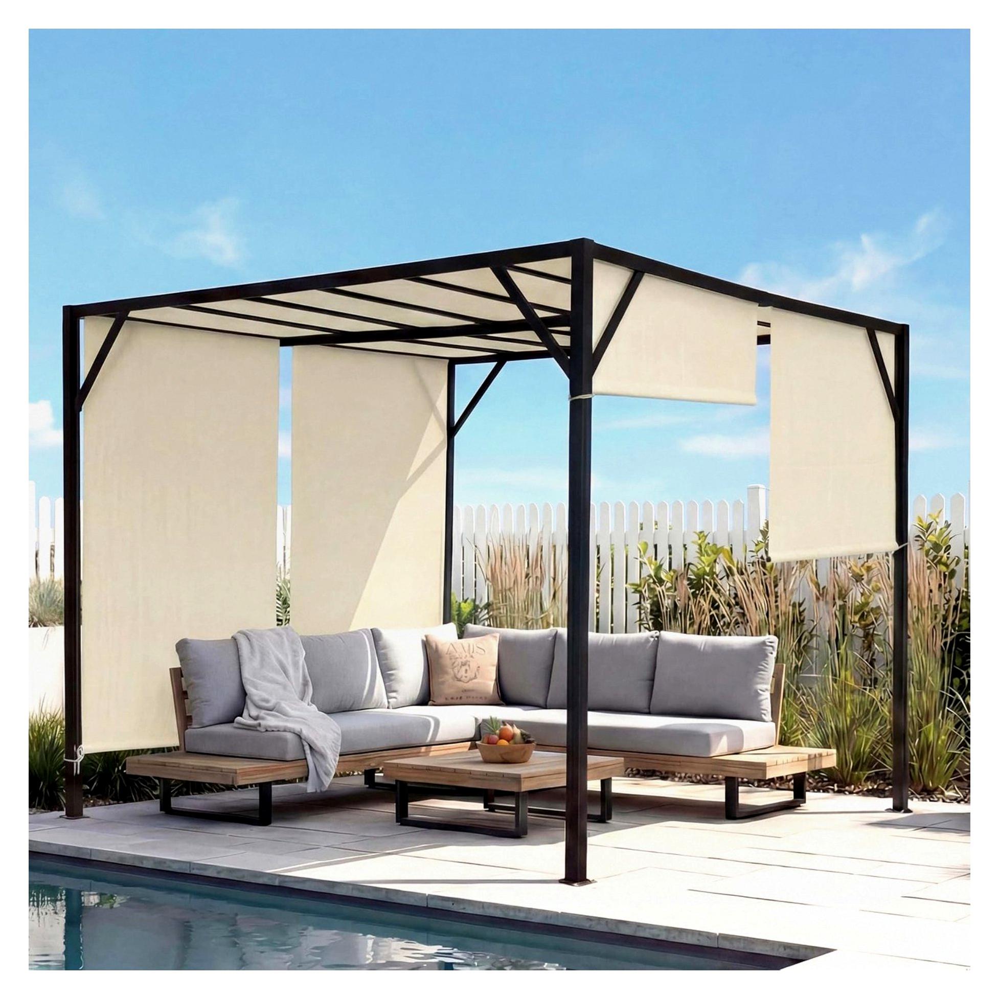 Pergola Baia, Gartenpavillon Terrassenüberdachung, stabiles 6cm Stahlgestell mit Schiebedach - 3x3m