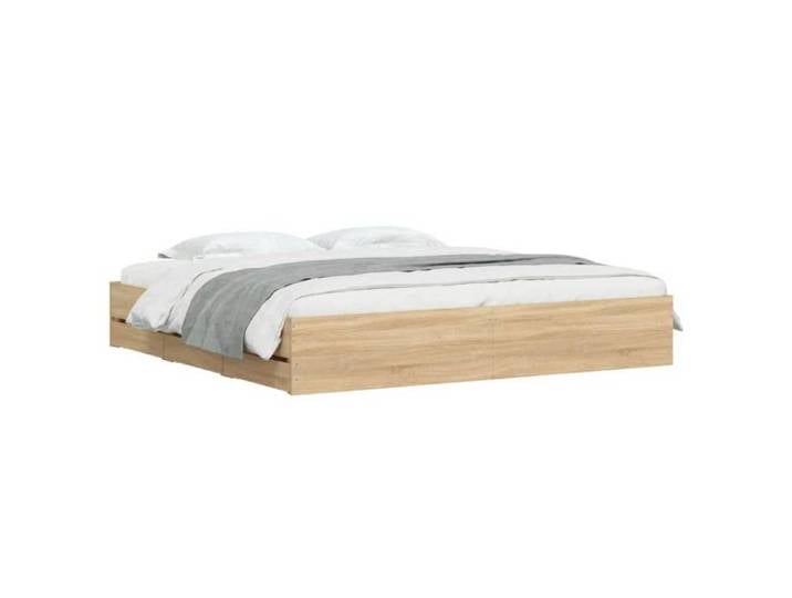 ShieldPro®Structure/Cadre de lit - Meuble de chambre - Lit double - Meuble de chambre - avec tiroirs sans matelas - chêne sonoma 160