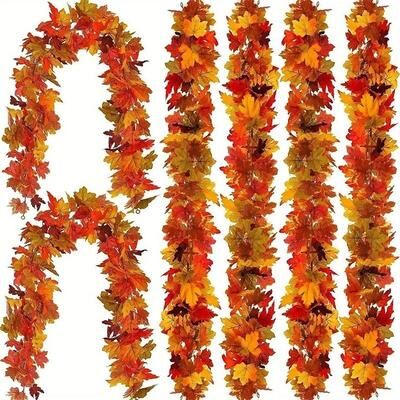 Inspired Finds 2M Artificial Fall Maple Leaf Garland Autumn Hanging Vine Decor deep Red Maple Leaves