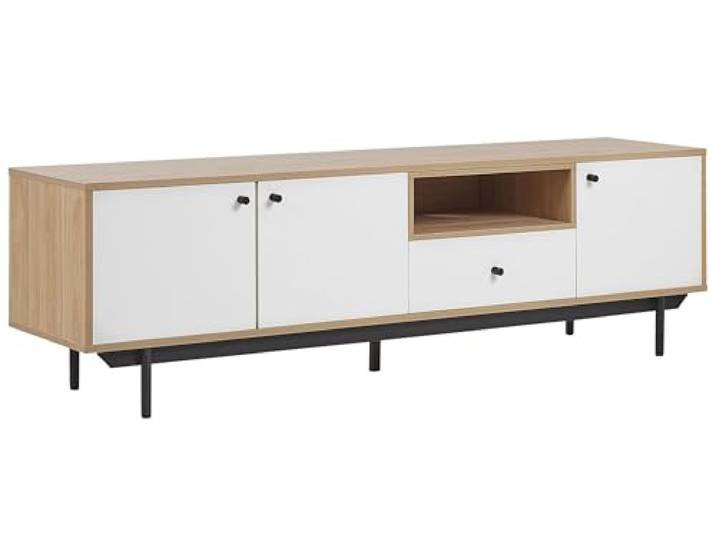 TV-Möbel weiß hellbraun Holzoptik Schublade 3 Türen 1 Fach Retro Stil Itaca